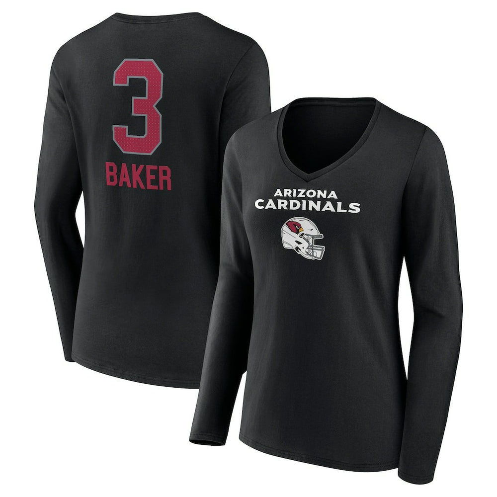 Budda Baker Arizona Cardinals Women's Team Wordmark Player Name & Number Long Sleeve V-Neck T-Shirt - Black online
