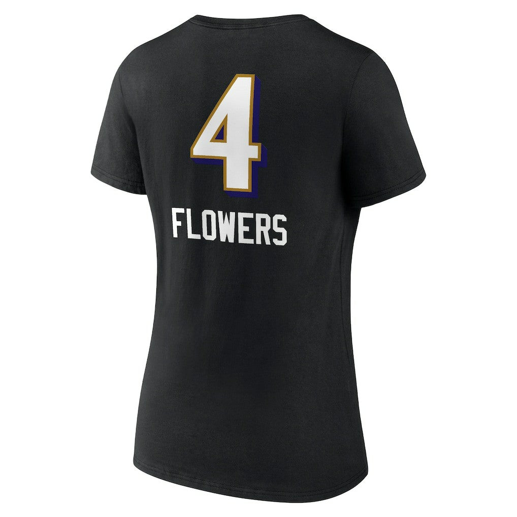 Zay Flowers Baltimore Ravens Women's Team Wordmark Player Name & Number V-Neck T-Shirt - Black for sale