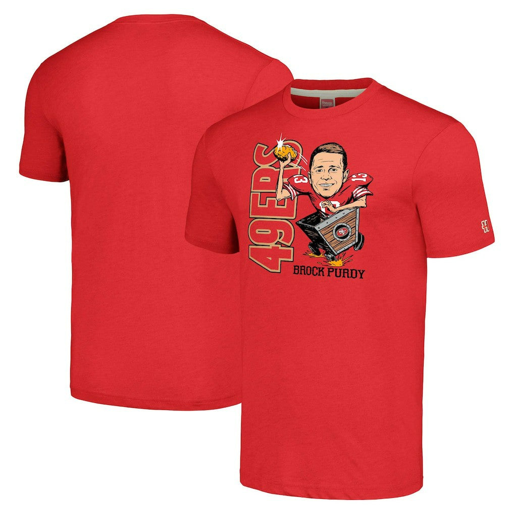 Brock Purdy San Francisco 49ers Homage Unisex Caricature Player Tri-Blend T-Shirt - Scarlet online