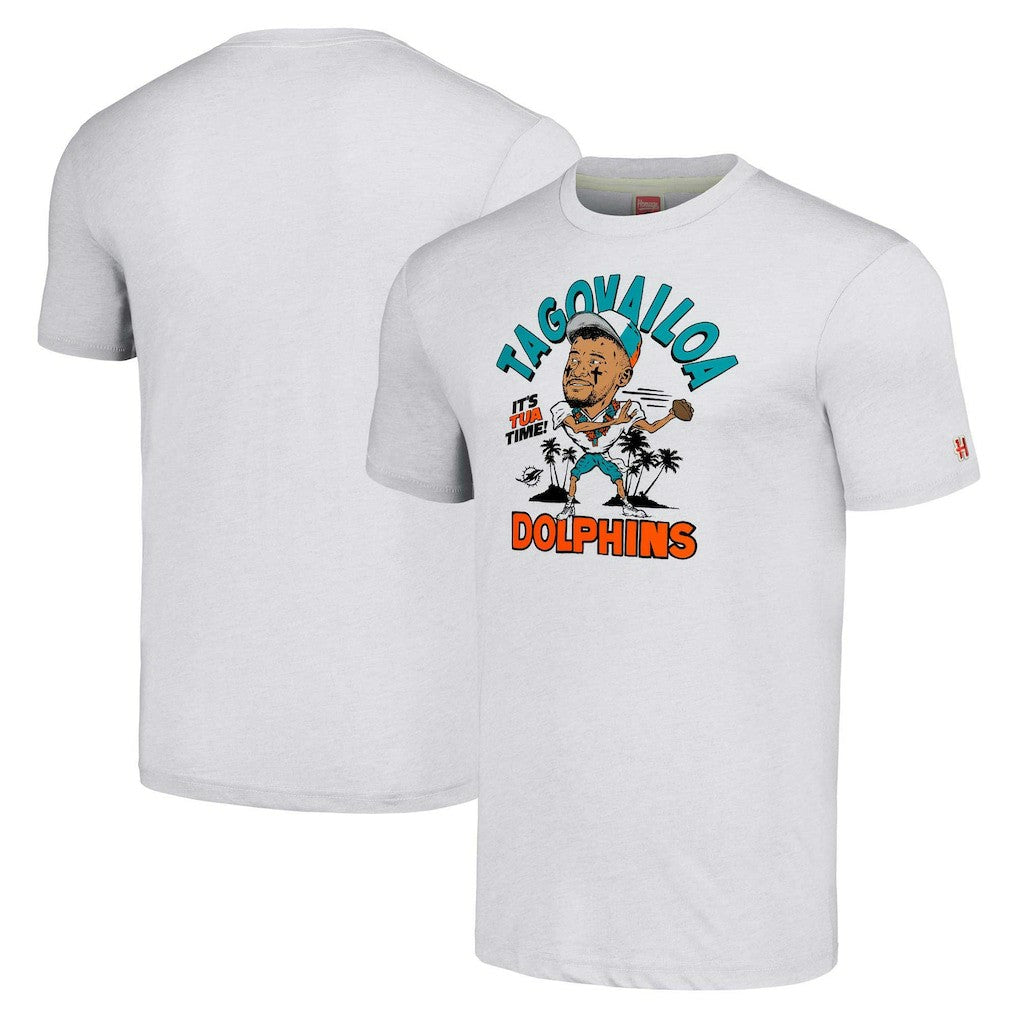 Tua Tagovailoa Miami Dolphins Homage Unisex Caricature Player Tri-Blend T-Shirt - Ash sale