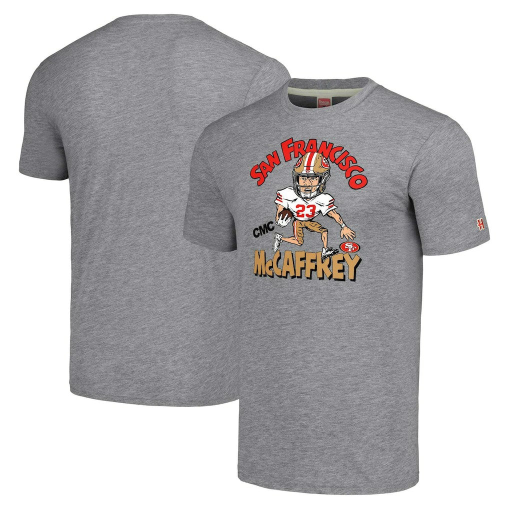 Christian McCaffrey San Francisco 49ers Homage Unisex Caricature Player Tri-Blend T-Shirt - Gray for sale