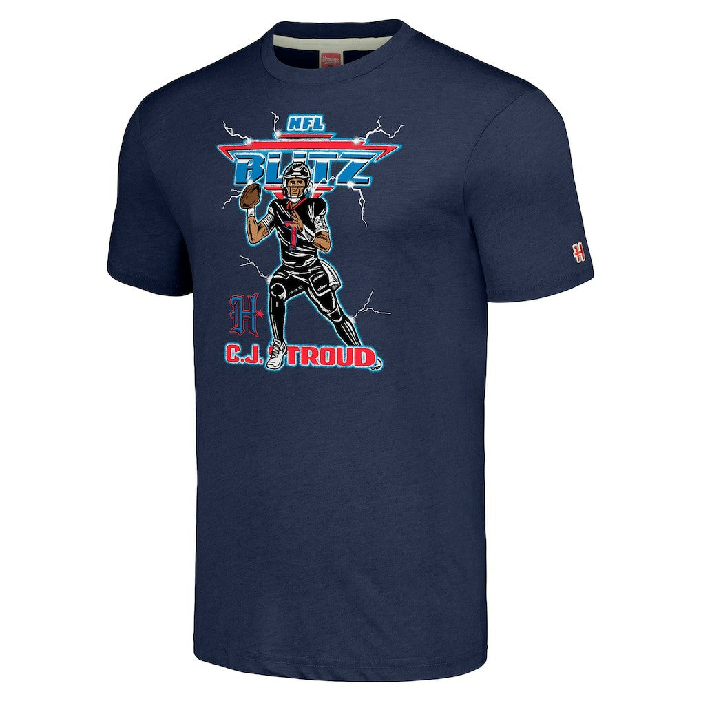 C.J. Stroud Houston Texans Homage Unisex NFL Blitz Player Tri-Blend T-Shirt - Heathered Navy outlet
