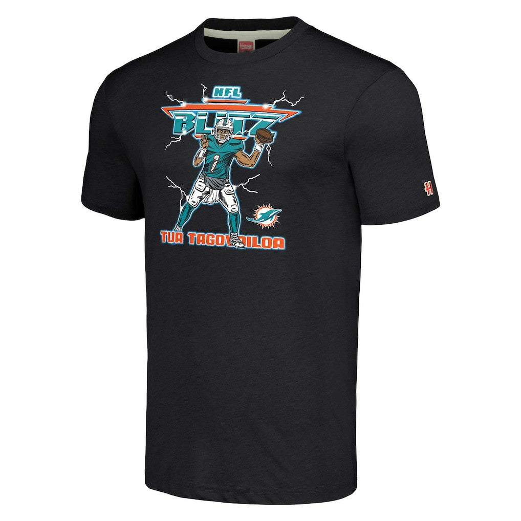Tua Tagovailoa Miami Dolphins Homage Unisex NFL Blitz Player Tri-Blend T-Shirt - Heathered Heather Black online