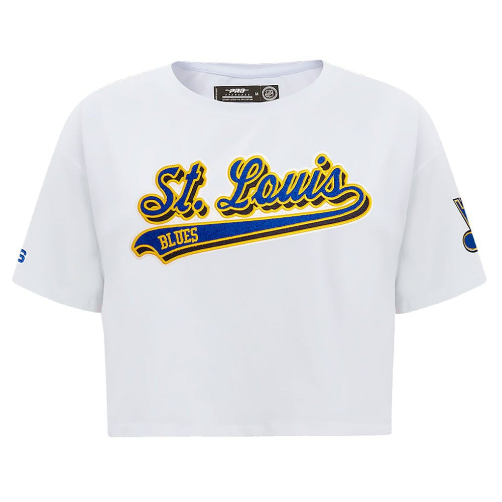 St. Louis Blues Pro Standard Women's Boxy Script Tail Cropped T-Shirt White