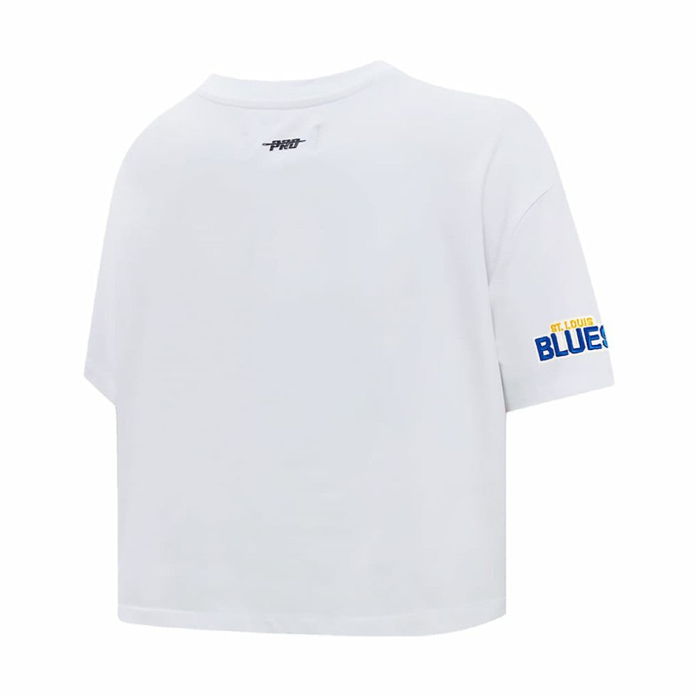 St. Louis Blues Pro Standard Women's Boxy Script Tail Cropped T-Shirt White