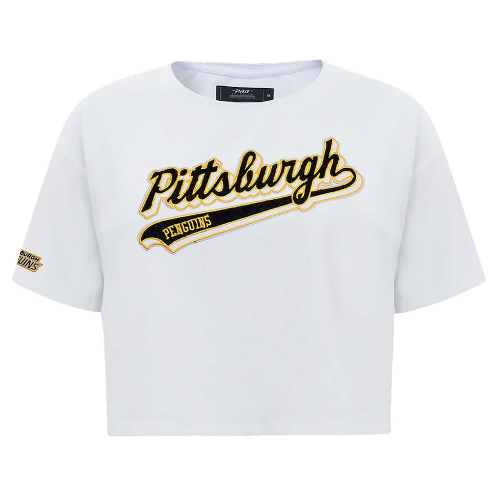 Pittsburgh Penguins Pro Standard Women's Boxy Script Tail Cropped T-Shirt White