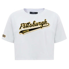 Pittsburgh Penguins Pro Standard Women's Boxy Script Tail Cropped T-Shirt White