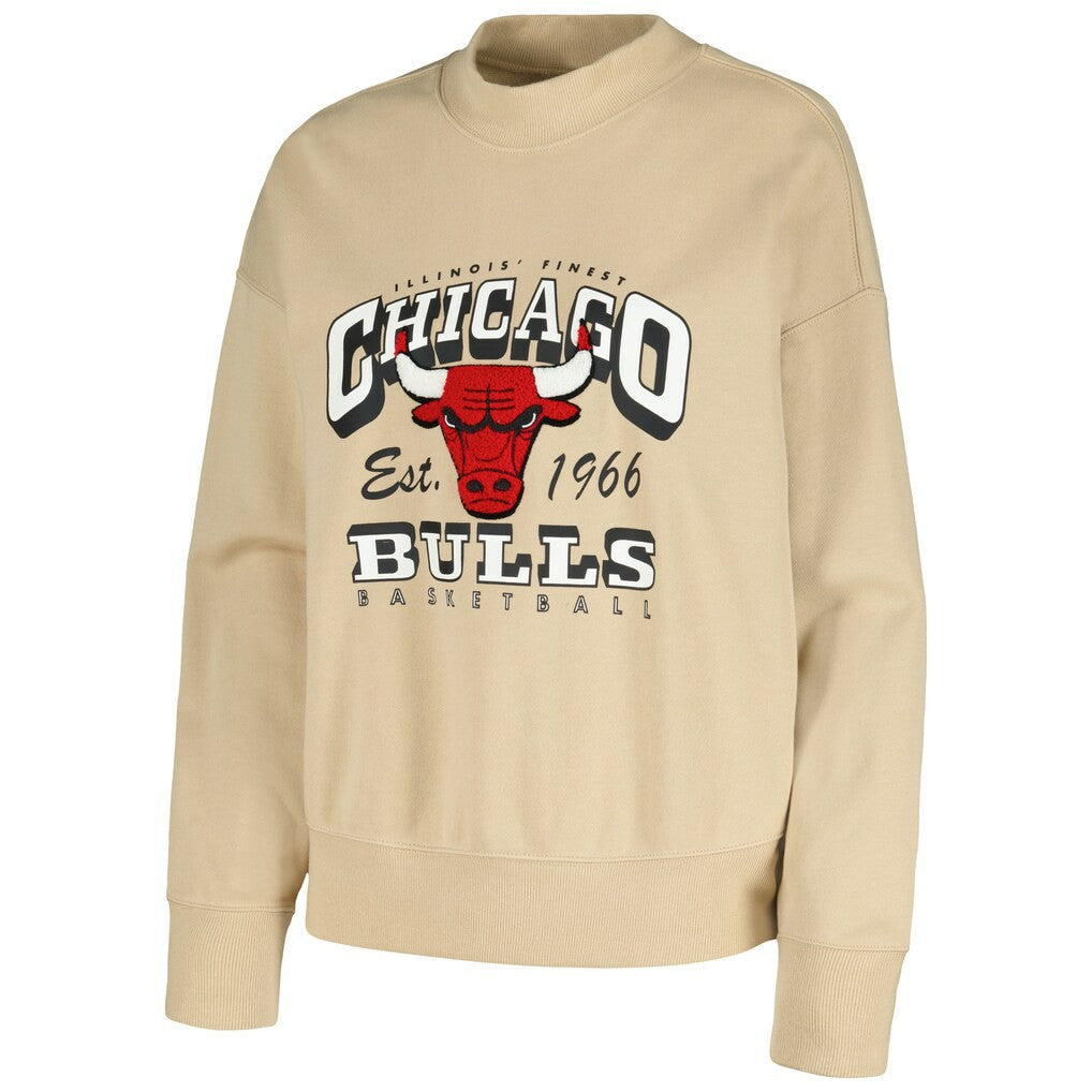 Chicago Bulls Qore Women's Oversized Cozy Mock Neck Pullover Sweatshirt - Cream sale