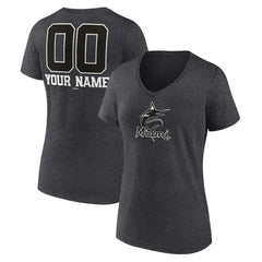 Miami Marlins Women's Personalized Monochrome Name & Number V-Neck T-Shirt - Charcoal