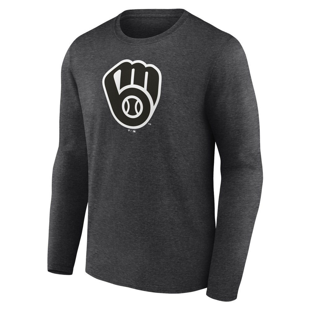Milwaukee Brewers Personalized Monochrome Name & Number Long Sleeve T-Shirt - Charcoal