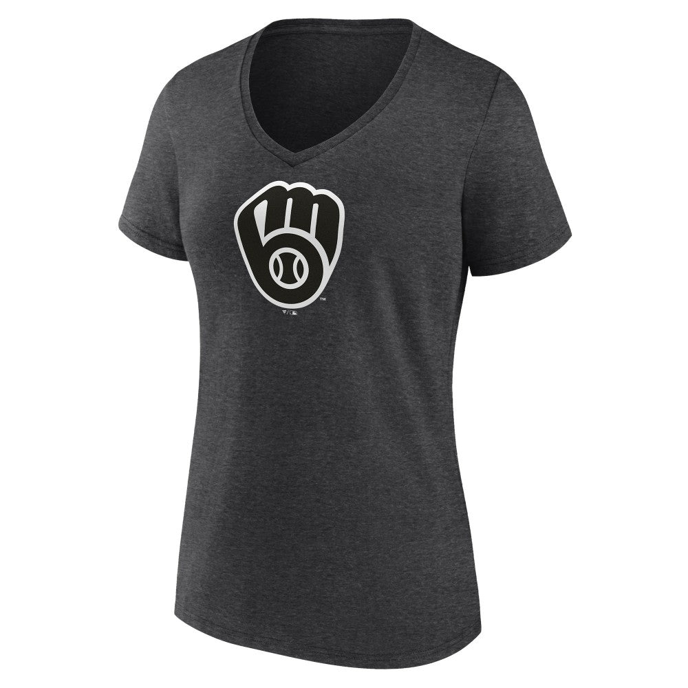 Milwaukee Brewers Women's Personalized Monochrome Name & Number V-Neck T-Shirt - Charcoal