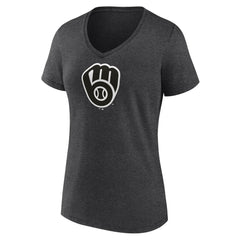 Milwaukee Brewers Women's Personalized Monochrome Name & Number V-Neck T-Shirt - Charcoal