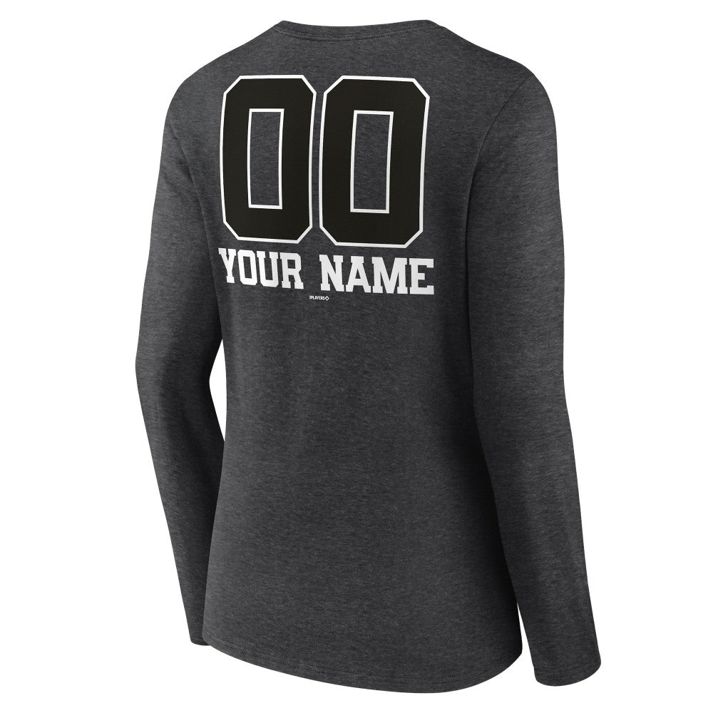 Minnesota Twins Women's Personalized Monochrome Name & Number Long Sleeve V-Neck T-Shirt - Charcoal