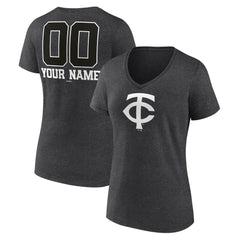 Minnesota Twins Women's Personalized Monochrome Name & Number V-Neck T-Shirt - Charcoal