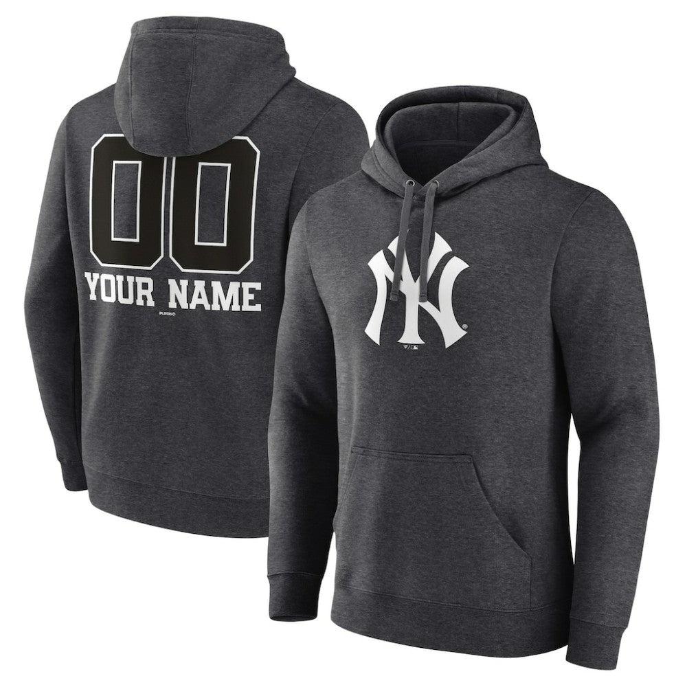 New York Yankees Personalized Monochrome Name & Number Pullover Hoodie - Charcoal