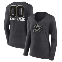 Athletics Women's Personalized Monochrome Name & Number Long Sleeve V-Neck T-Shirt - Charcoal