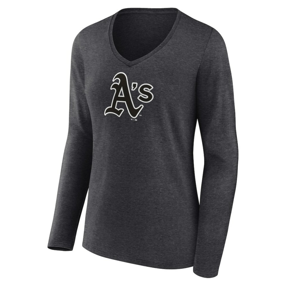 Athletics Women's Personalized Monochrome Name & Number Long Sleeve V-Neck T-Shirt - Charcoal