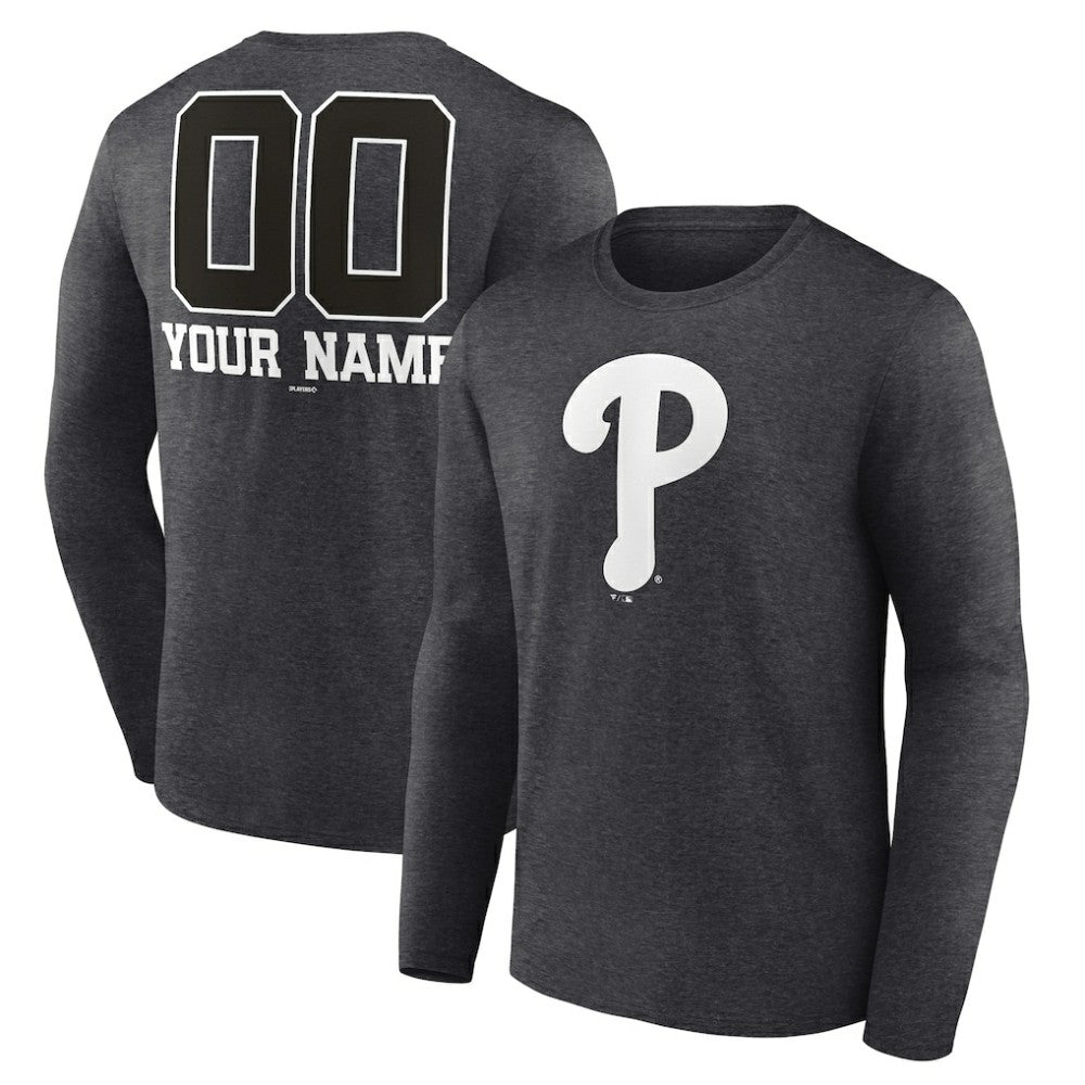 Philadelphia Phillies Personalized Monochrome Name & Number Long Sleeve T-Shirt - Charcoal