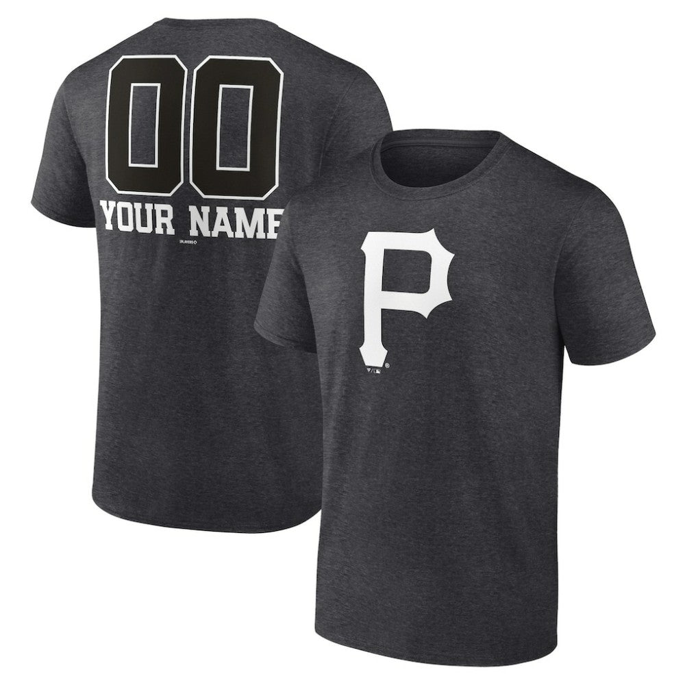 Pittsburgh Pirates Personalized Monochrome Name & Number T-Shirt - Charcoal