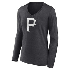 Pittsburgh Pirates Women's Personalized Monochrome Name & Number Long Sleeve V-Neck T-Shirt - Charcoal