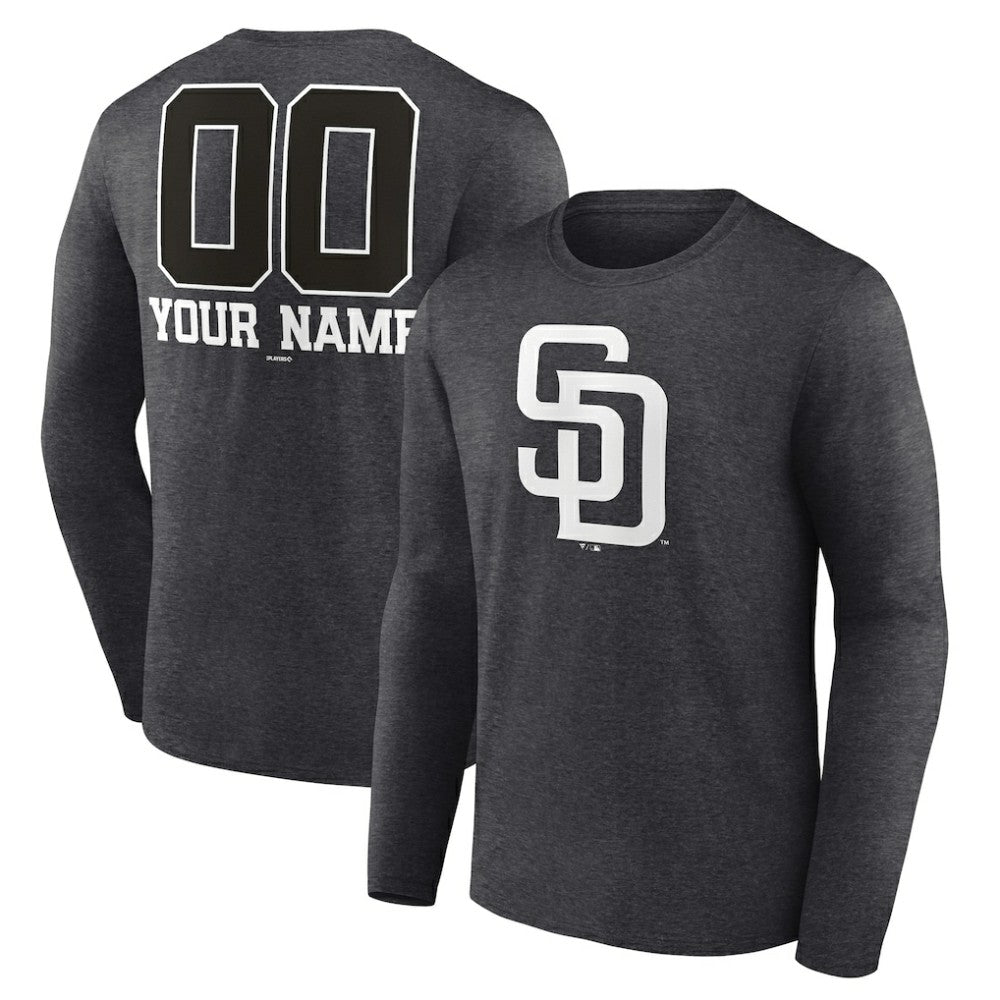 San Diego Padres Personalized Monochrome Name & Number Long Sleeve T-Shirt - Charcoal