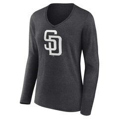 San Diego Padres Women's Personalized Monochrome Name & Number Long Sleeve V-Neck T-Shirt - Charcoal