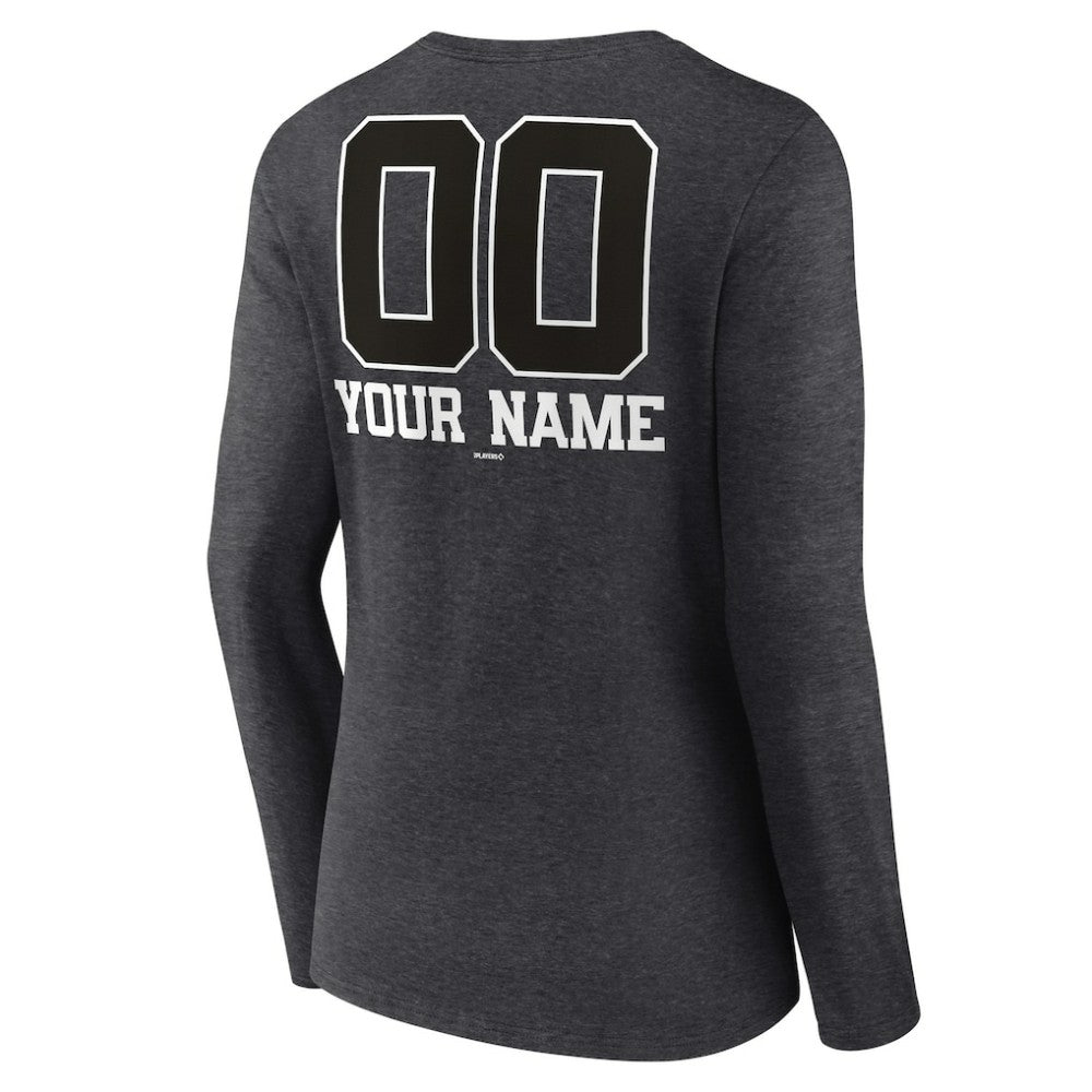 San Francisco Giants Women's Personalized Monochrome Name & Number Long Sleeve V-Neck T-Shirt - Charcoal