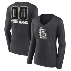 St. Louis Cardinals Women's Personalized Monochrome Name & Number Long Sleeve V-Neck T-Shirt - Charcoal