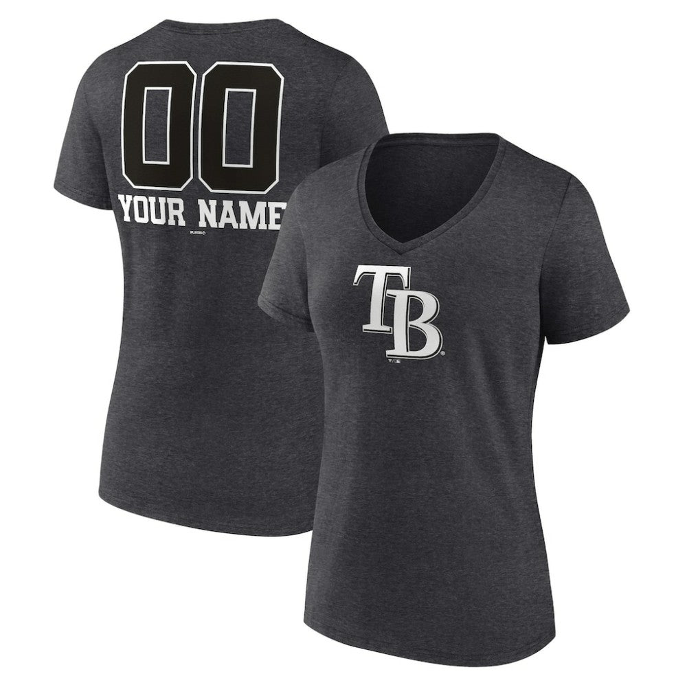 Tampa Bay Rays Women's Personalized Monochrome Name & Number V-Neck T-Shirt - Charcoal