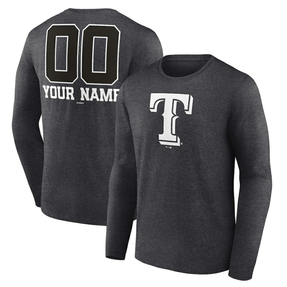 Texas Rangers Personalized Monochrome Name & Number Long Sleeve T-Shirt - Charcoal