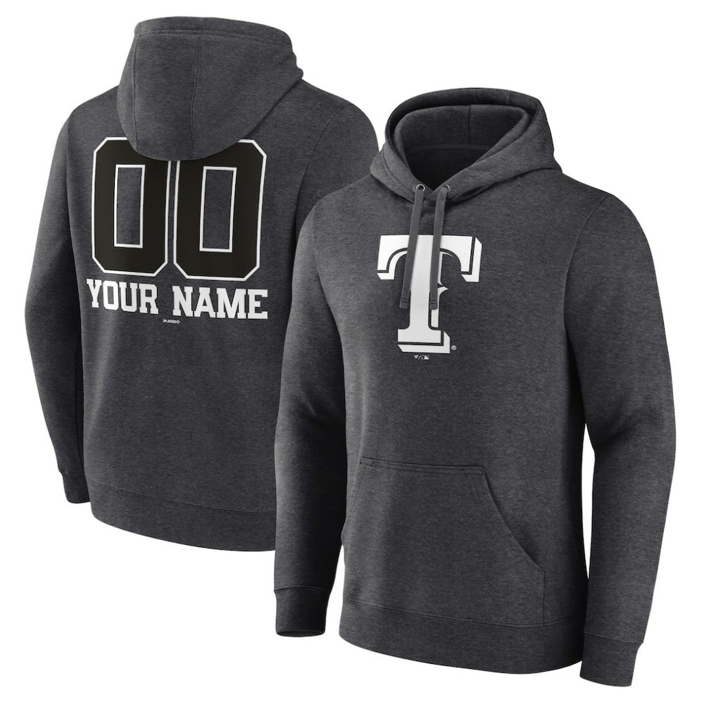 Texas Rangers Personalized Monochrome Name & Number Pullover Hoodie - Charcoal