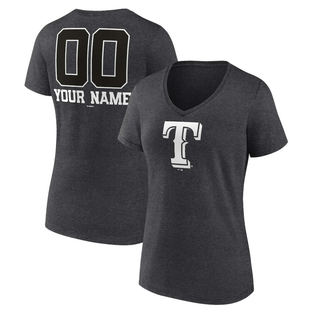 Texas Rangers Women's Personalized Monochrome Name & Number V-Neck T-Shirt - Charcoal