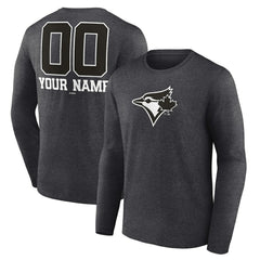Toronto Blue Jays Personalized Monochrome Name & Number Long Sleeve T-Shirt - Charcoal