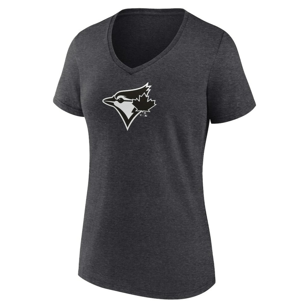 Toronto Blue Jays Women's Personalized Monochrome Name & Number V-Neck T-Shirt - Charcoal