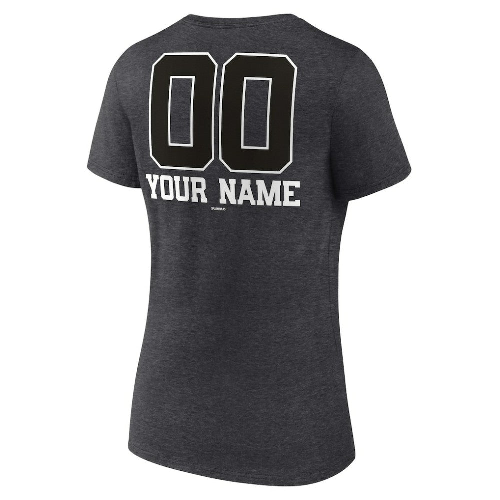 Toronto Blue Jays Women's Personalized Monochrome Name & Number V-Neck T-Shirt - Charcoal
