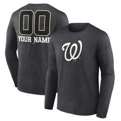 Washington Nationals Personalized Monochrome Name & Number Long Sleeve T-Shirt - Charcoal