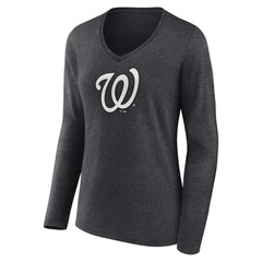 Washington Nationals Women's Personalized Monochrome Name & Number Long Sleeve V-Neck T-Shirt - Charcoal