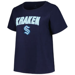 Seattle Kraken Profile Women's Plus Size Arch Over Logo T-Shirt Deep Sea Blue