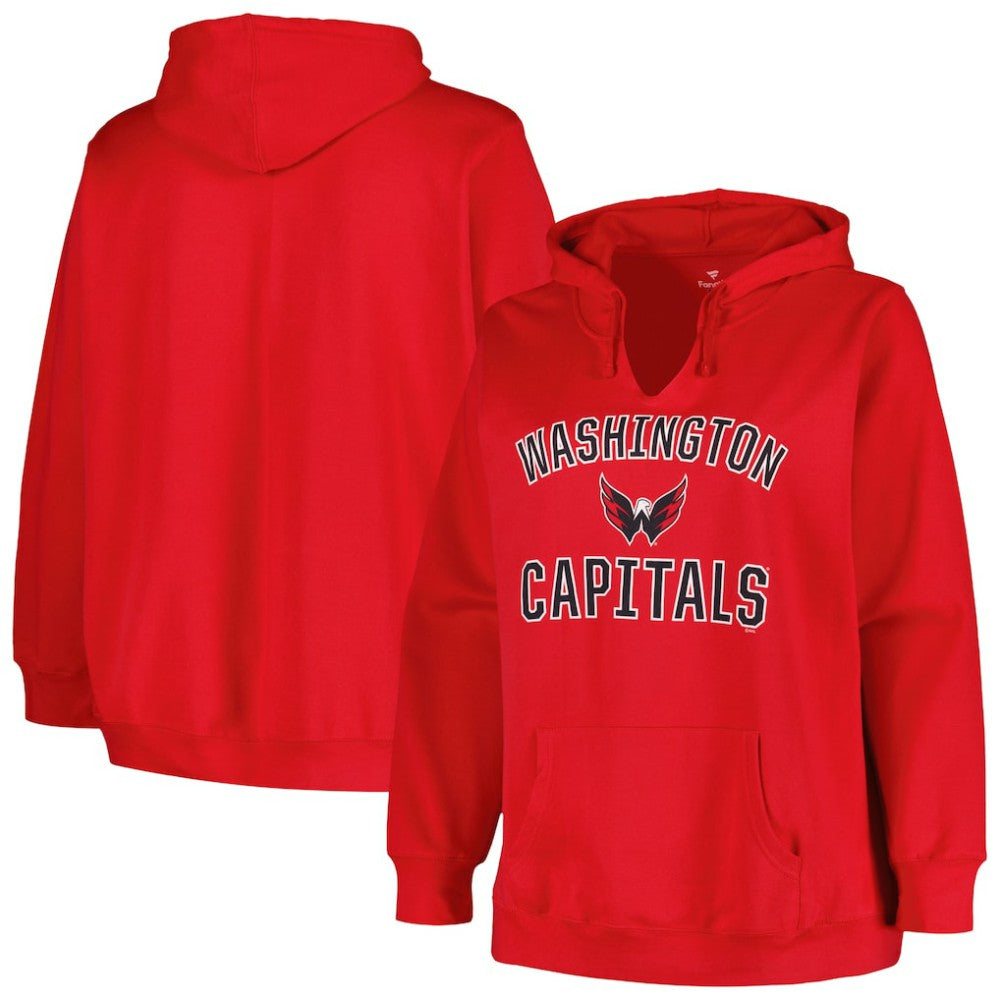 Washington Capitals Profile Women's Plus Size Arch Over Logo Pullover Hoodie Red