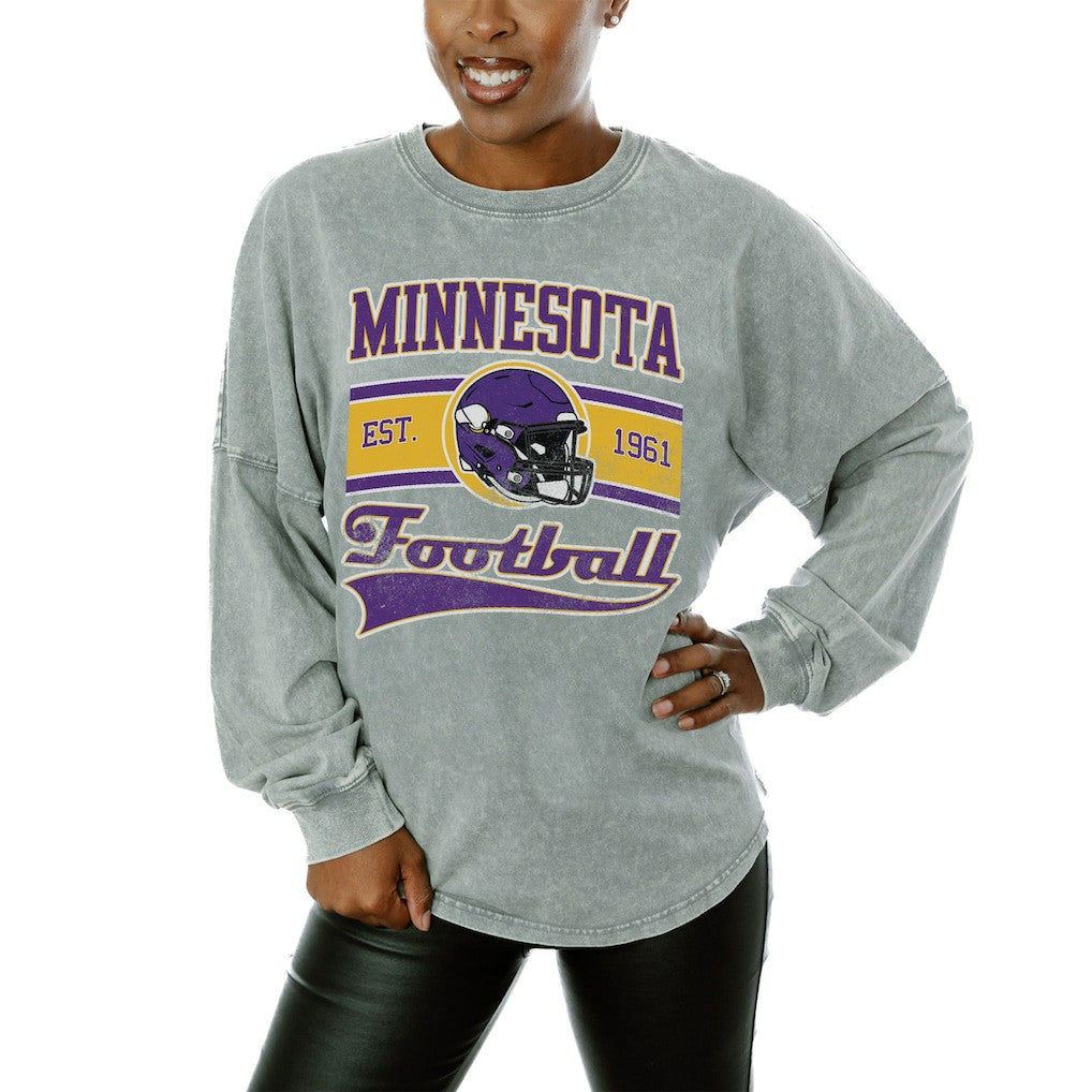 Minnesota Vikings Gameday Couture Women's Snow Wash Oversized Long Sleeve T-Shirt – Gray online