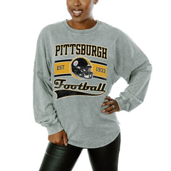 Pittsburgh Steelers Gameday Couture Women's Snow Wash Oversized Long Sleeve T-Shirt – Gray cheap