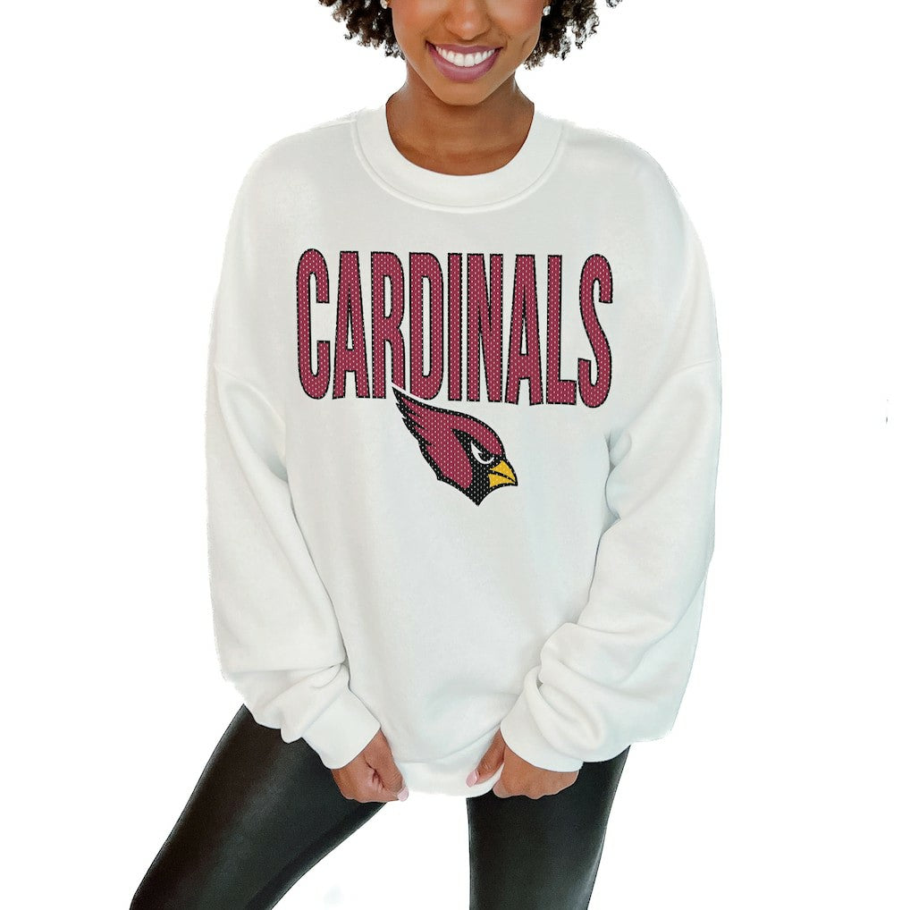 Arizona Cardinals Gameday Couture Women's Just Go With It Oversized Long Sleeve Crewneck Sweatshirt – White cheap