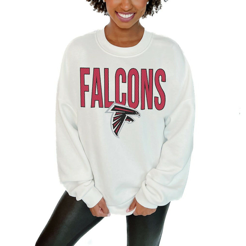 Atlanta Falcons Gameday Couture Women's Just Go With It Oversized Long Sleeve Crewneck Sweatshirt – White online