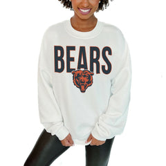 Chicago Bears Gameday Couture Women's Just Go With It Oversized Long Sleeve Crewneck Sweatshirt – White outlet