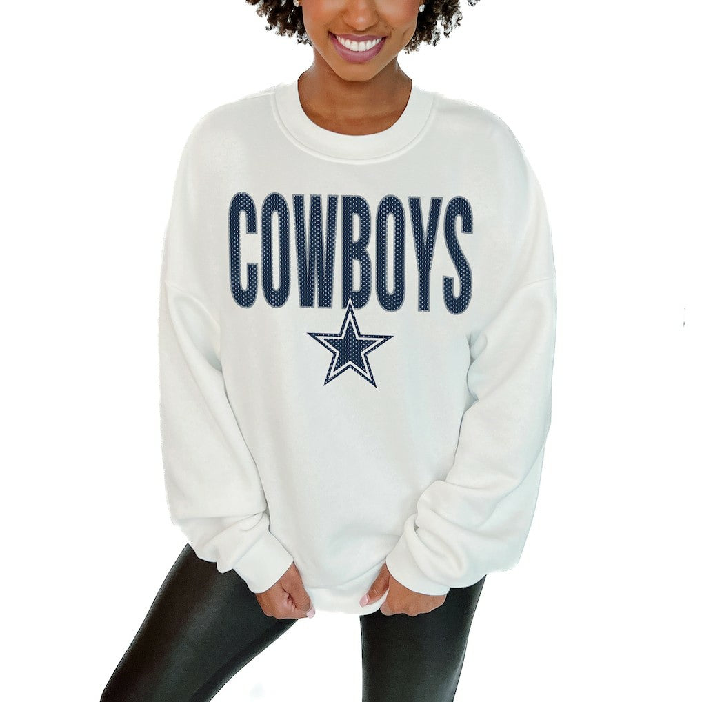 Dallas Cowboys Gameday Couture Women's Just Go With It Oversized Long Sleeve Crewneck Sweatshirt – White outlet
