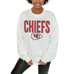 Kansas City Chiefs Gameday Couture Women's Just Go With It Oversized Long Sleeve Crewneck Sweatshirt – White on sale