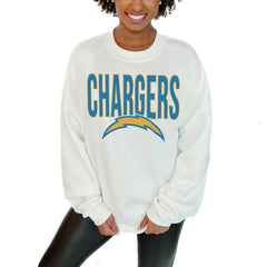 Los Angeles Chargers Gameday Couture Women's Just Go With It Oversized Long Sleeve Crewneck Sweatshirt – White outlet