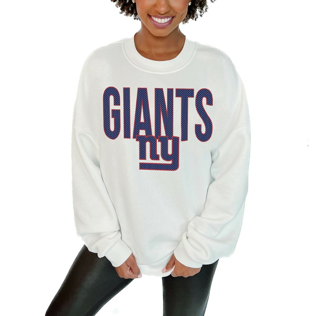 New York Giants Gameday Couture Women's Just Go With It Oversized Long Sleeve Crewneck Sweatshirt – White outlet