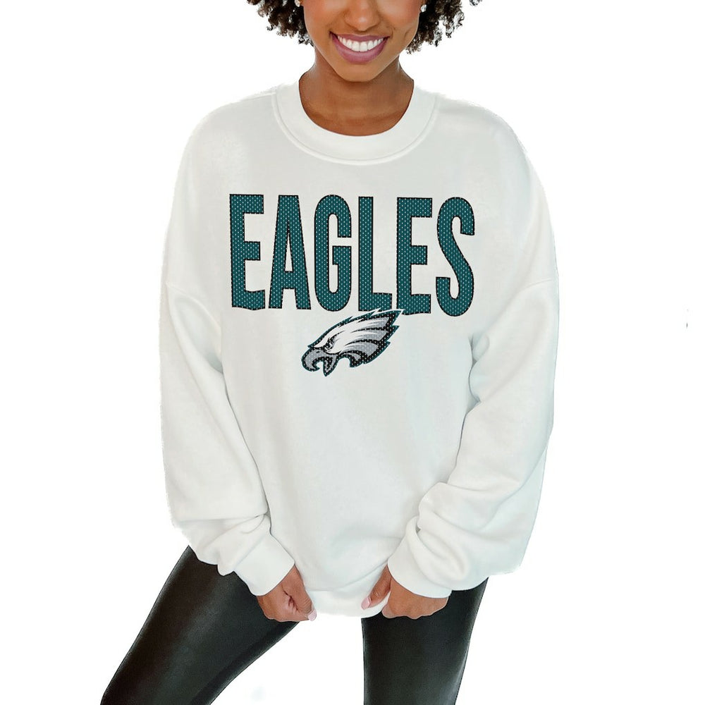 Philadelphia Eagles Gameday Couture Women's Just Go With It Oversized Long Sleeve Crewneck Sweatshirt – White outlet