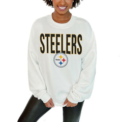 Pittsburgh Steelers Gameday Couture Women's Just Go With It Oversized Long Sleeve Crewneck Sweatshirt – White online